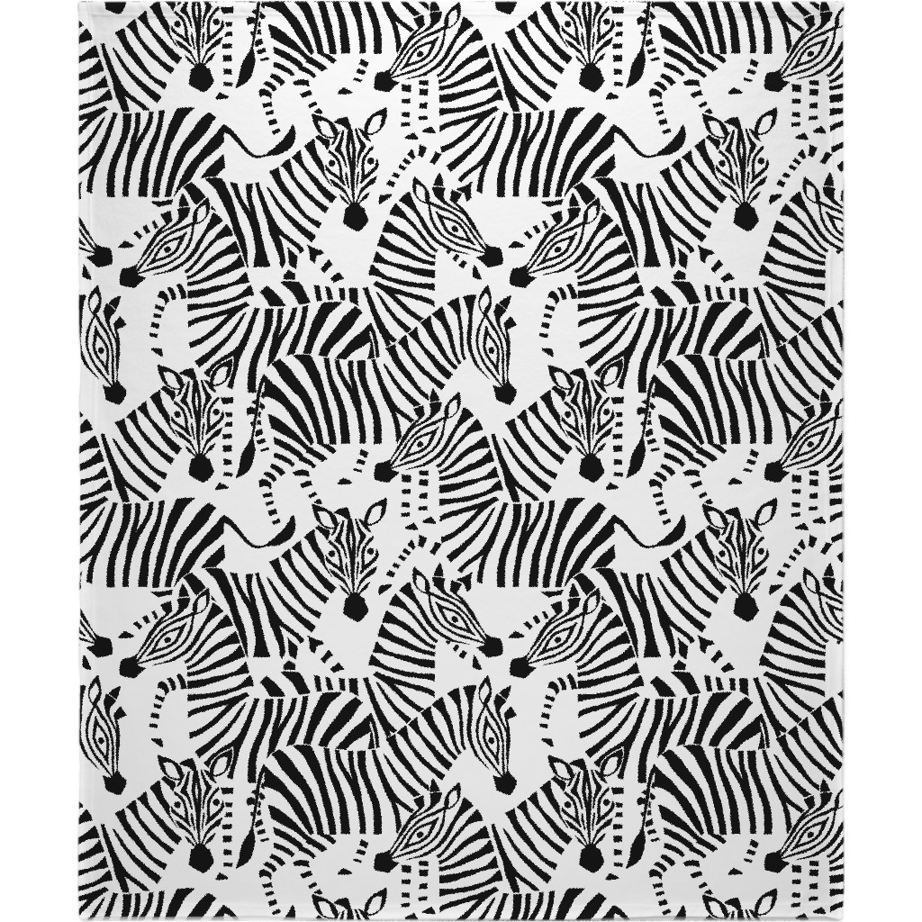 Zebra - Black and White Blanket, Fleece, 50x60, Black