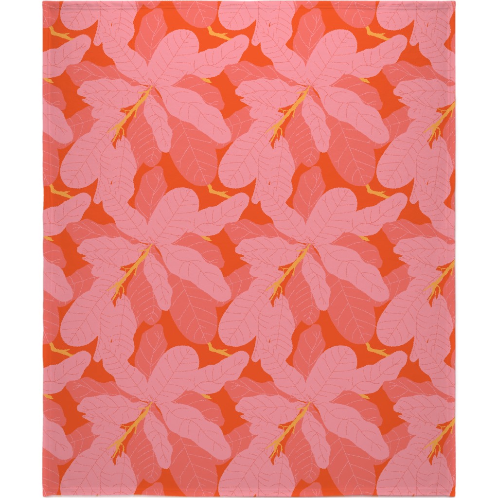 Tropical Banana Leaves - Coral Spice Blanket, Fleece, 50x60, Pink, Bright Pink