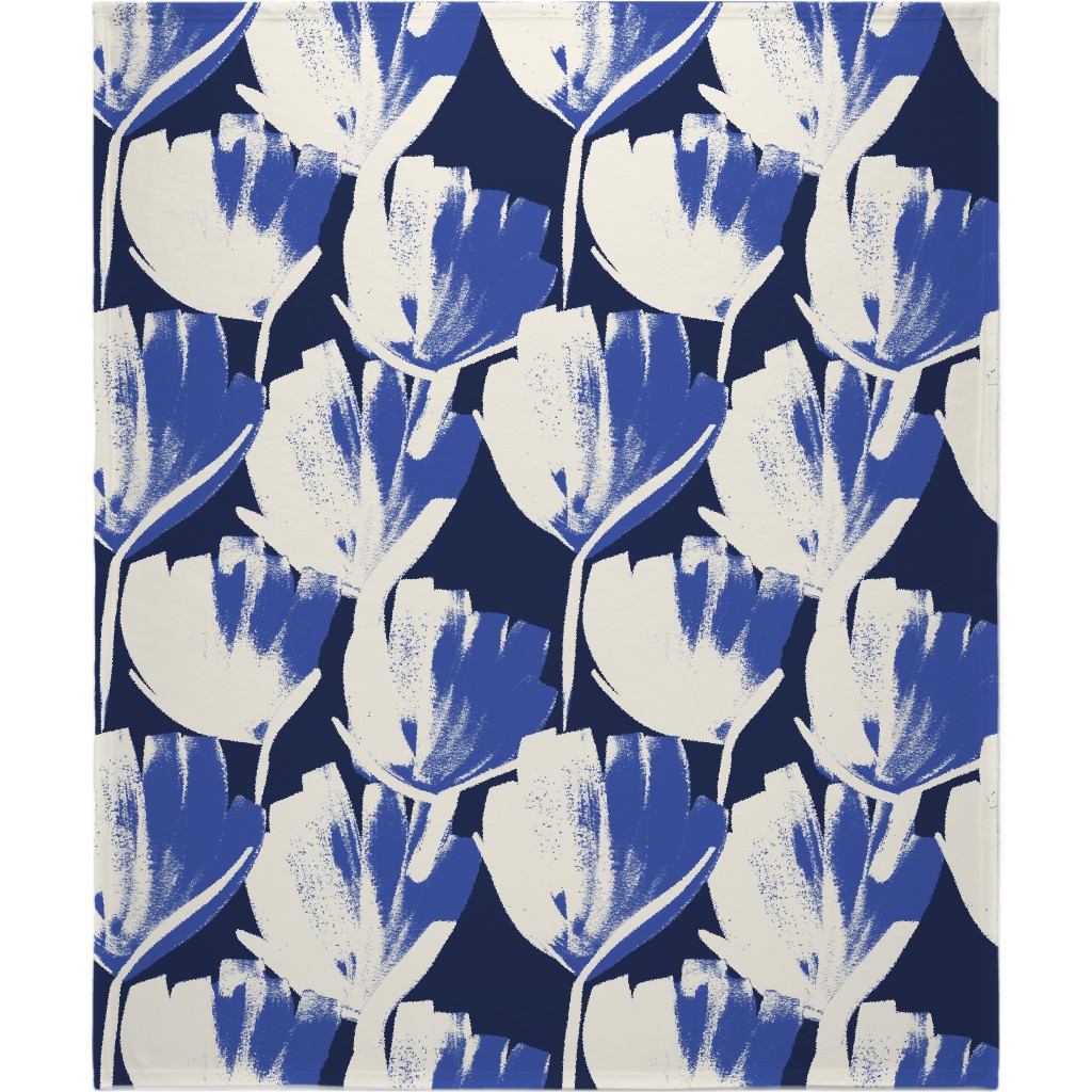Flowers - Indigo Blanket, Fleece, 50x60, Blue, True Blue
