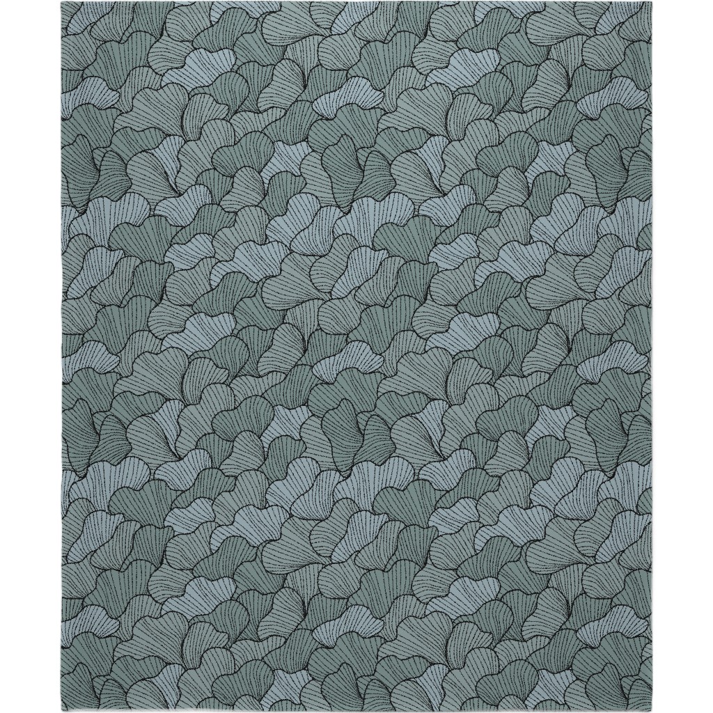 Layered Ginko Leaves Blanket, Fleece, 50x60, Green, Classic Green