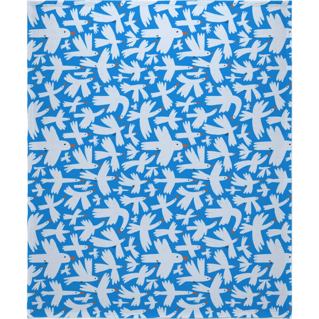 White Birds on Blue Blanket, Fleece, 50x60, Blue, True Blue