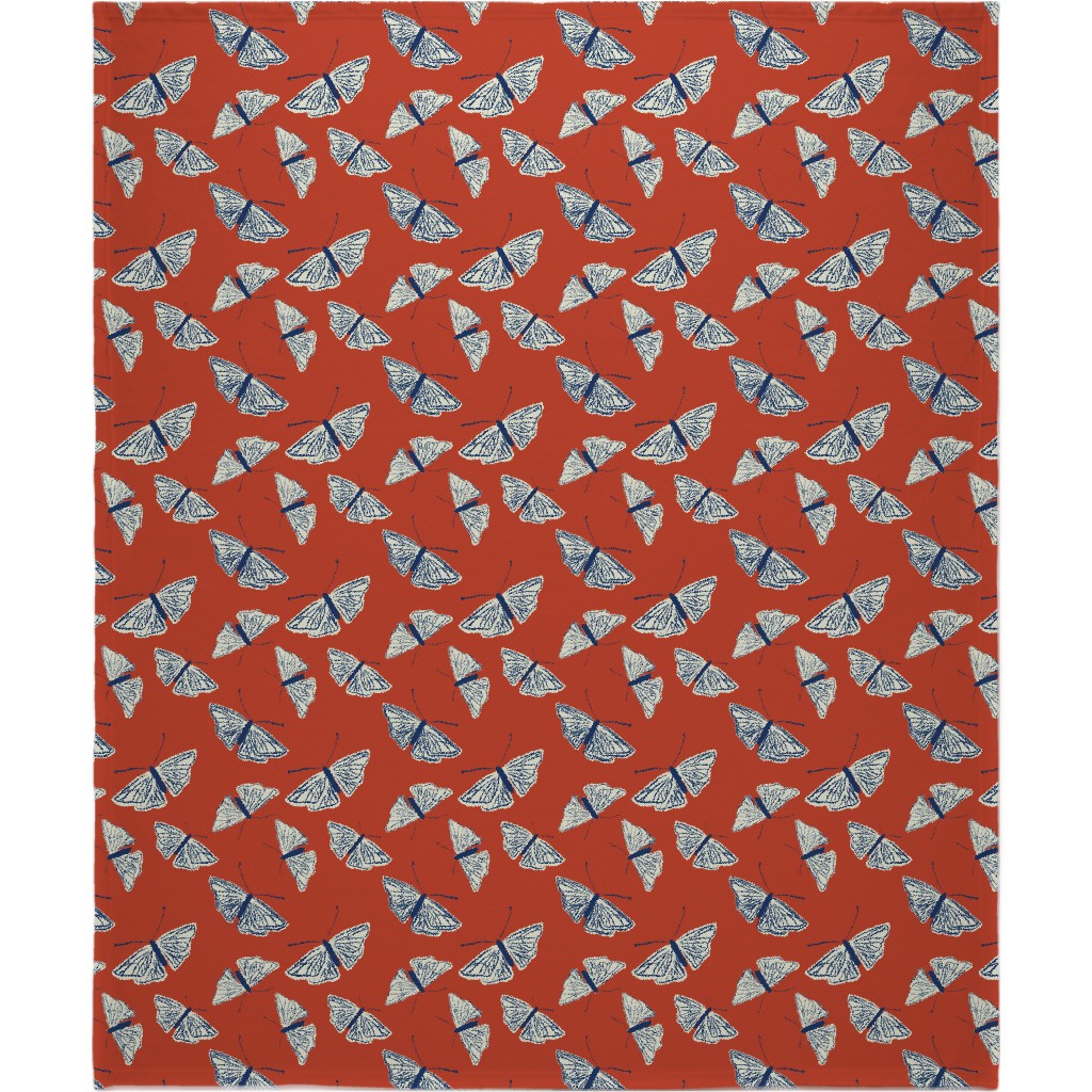 Moths - Rust Blanket, Fleece, 50x60, Red