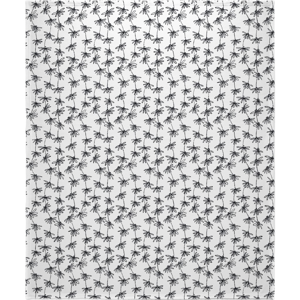 Daisy Chain - Black and White Blanket, Fleece, 50x60, White, White
