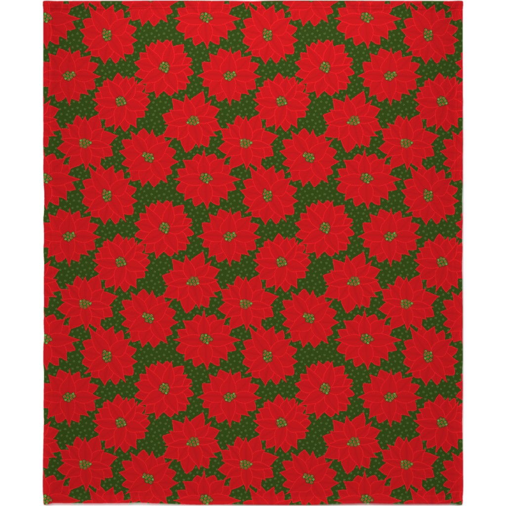 Christmas Poinsettia on Green Blanket, Fleece, 50x60, Red, Red