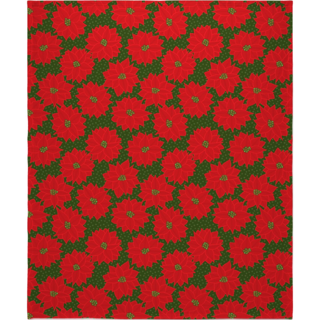 Christmas Poinsettia on Green Blanket, Fleece, 50x60, Red