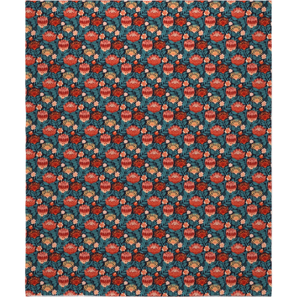 Protea Chintz - Navy Blanket, Fleece, 50x60, Multicolor