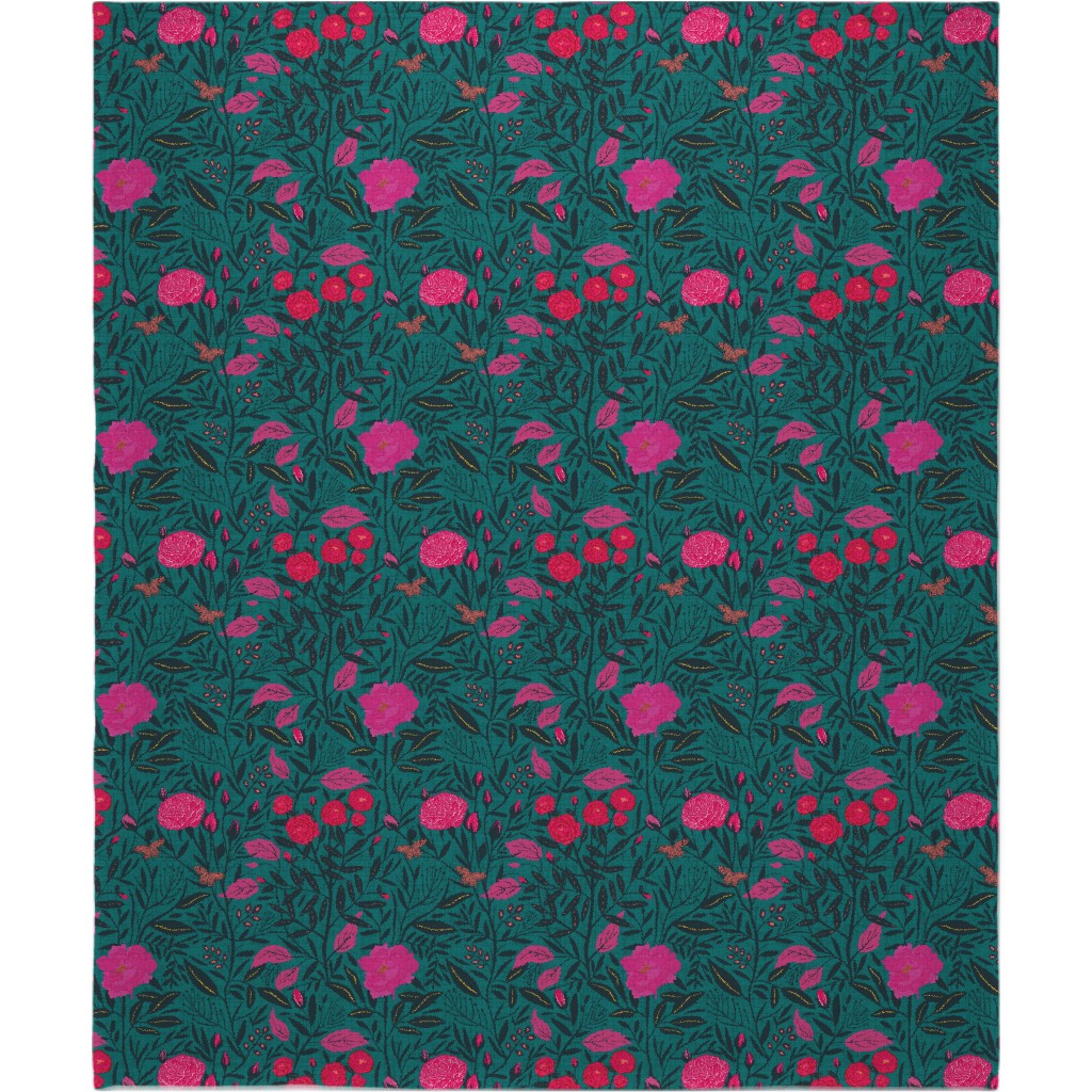 Modern Chintz Blanket, Fleece, 50x60, Green, Classic Green