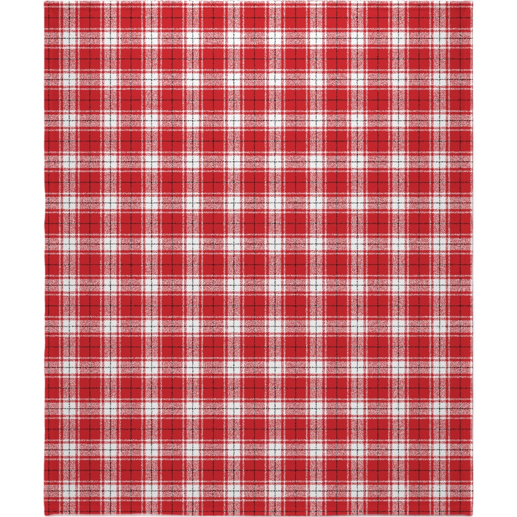 Tartan - White and Red Blanket, Fleece, 50x60, Red, Red