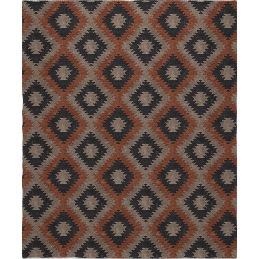 Tribal Southwest Boho Blanket, Fleece, 50x60, Brown, Taupe