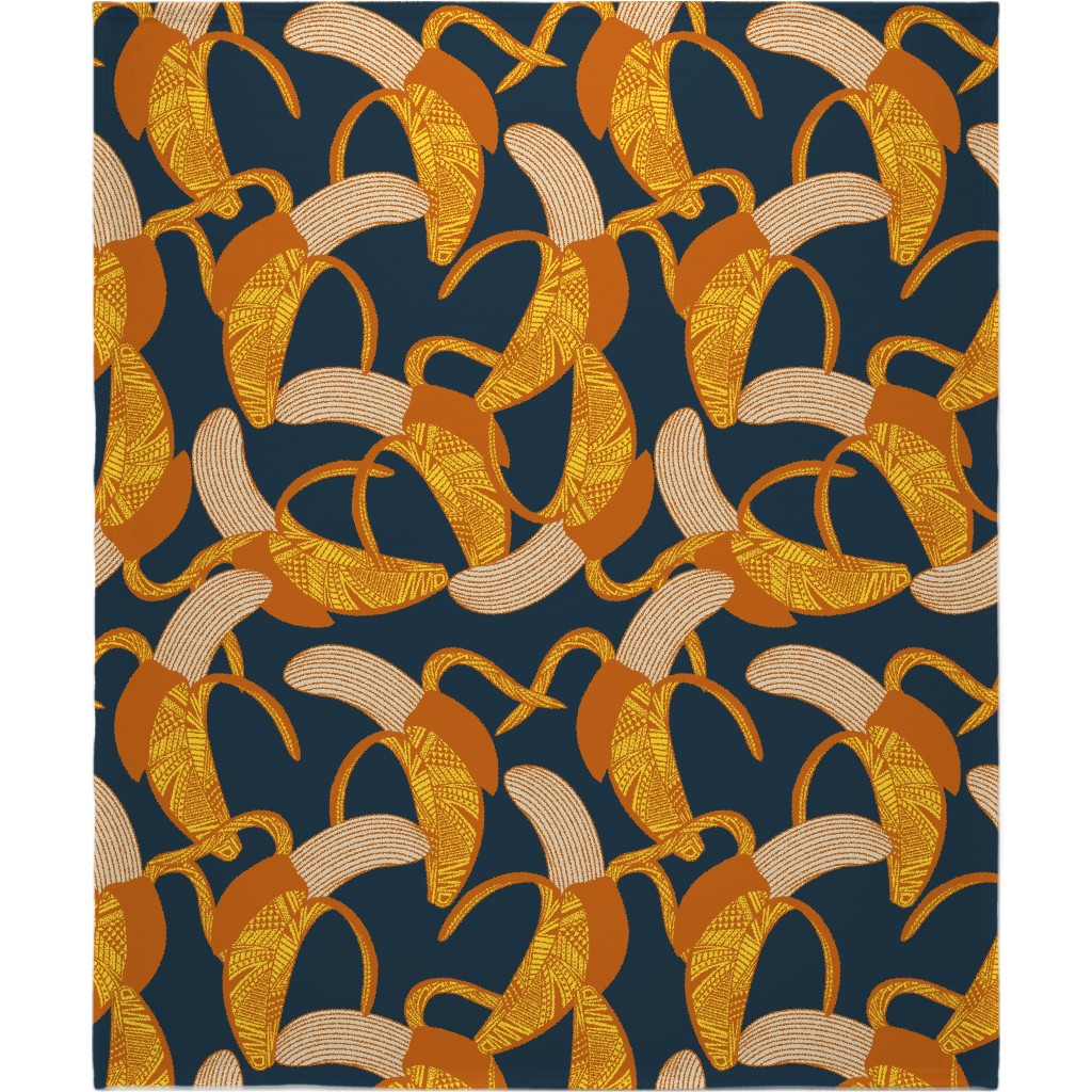 Banana Wrap - Yellow on Navy Blanket, Fleece, 50x60, Yellow