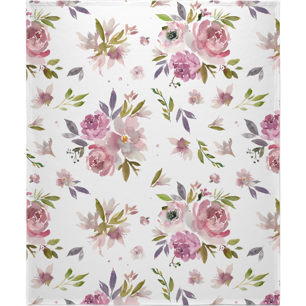 Watercolor Mauve Floral - Pink and Purple Blanket, Fleece, 50x60, Pink, Bright Pink