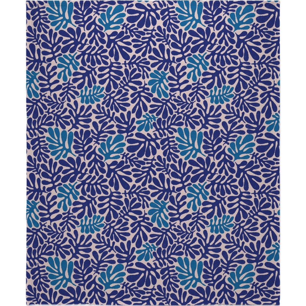 Organic Leaves - Blue Blanket, Fleece, 50x60, Blue, True Blue