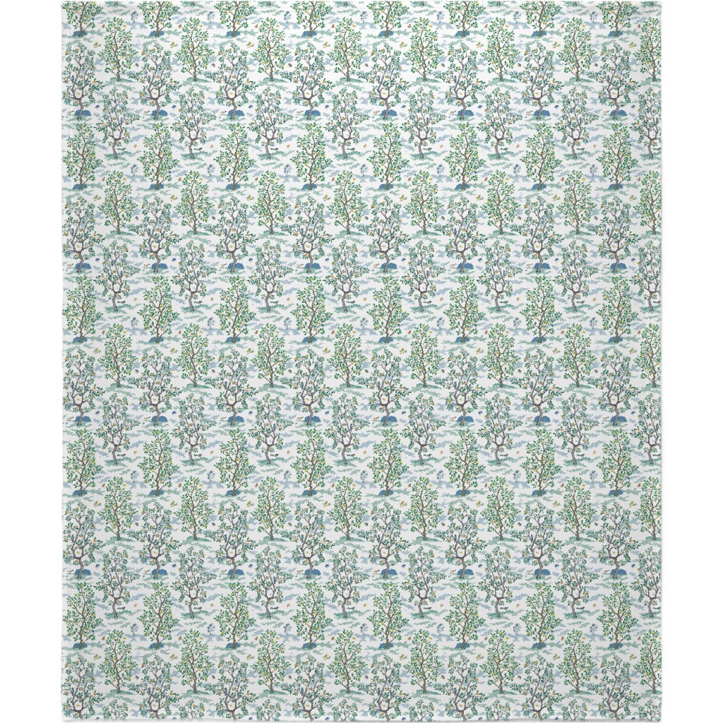 Citrus Trees - Blue and Green on White Blanket, Plush Fleece, 50x60, Green