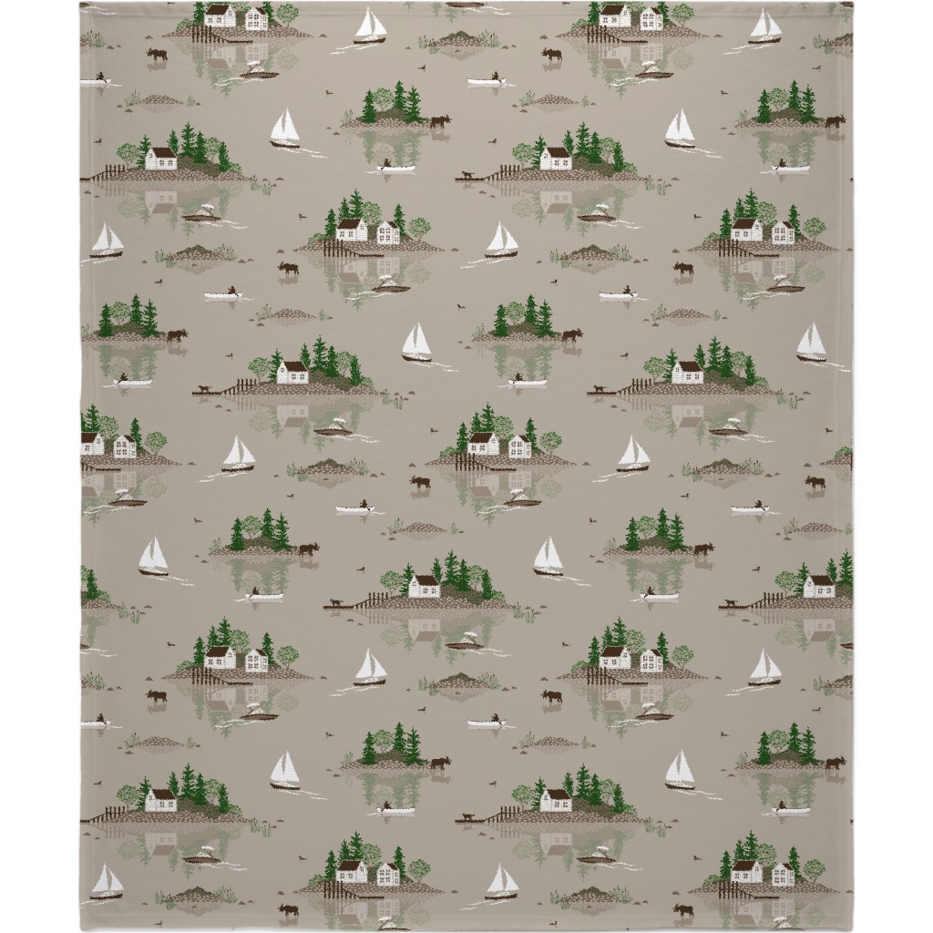 Boats on the Lake - Beige Blanket, Plush Fleece, 50x60, Beige, Pearl