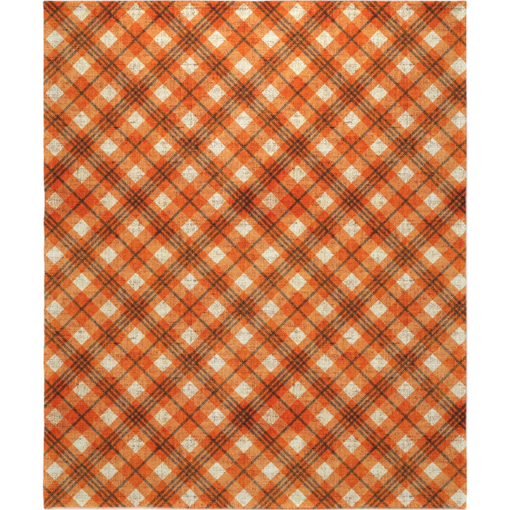 Burlap Plaid - Orange and Grey Blanket, Plush Fleece, 50x60, Orange