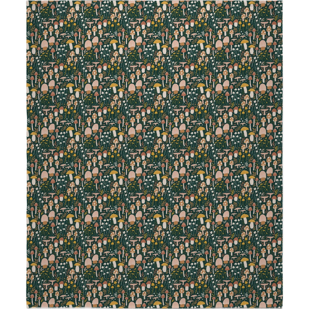 Woodland Mushroom Meadow - Green Blanket, Plush Fleece, 50x60, Green