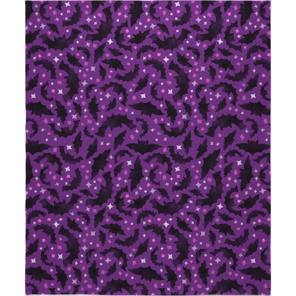 Bats & Sparkles Blanket, Plush Fleece, 50x60, Purple, Grape Jelly