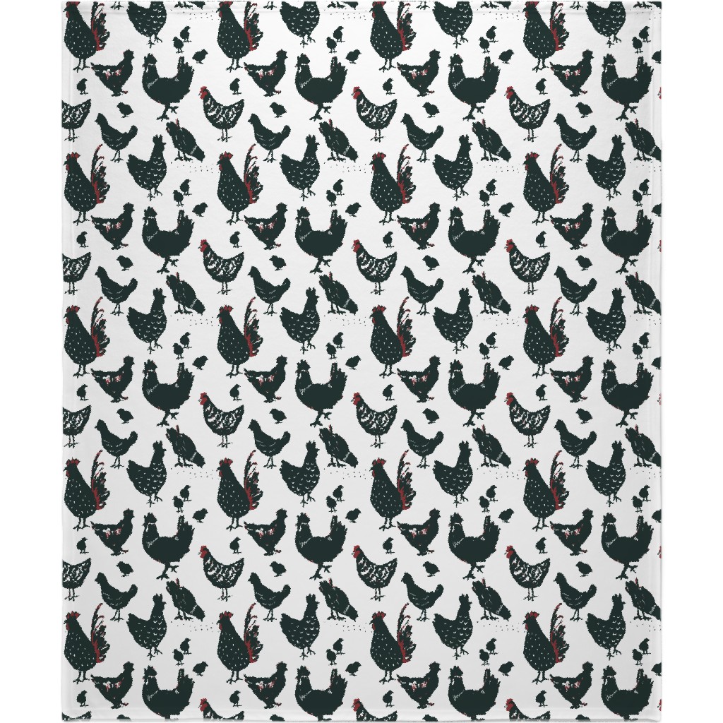 Chickens - Neutral Blanket, Plush Fleece, 50x60, Black, Black