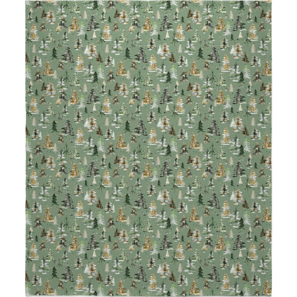 Watercolor Pines and Spruces Christmas - Green Blanket, Plush Fleece, 50x60, Green, Classic Green