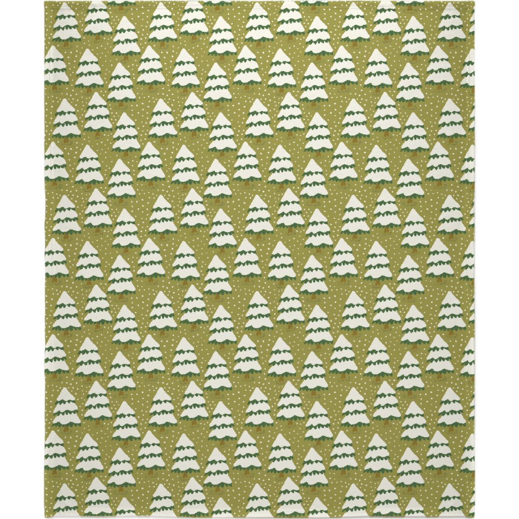 Winter Trees Blanket, Plush Fleece, 50x60, Green, Artichoke