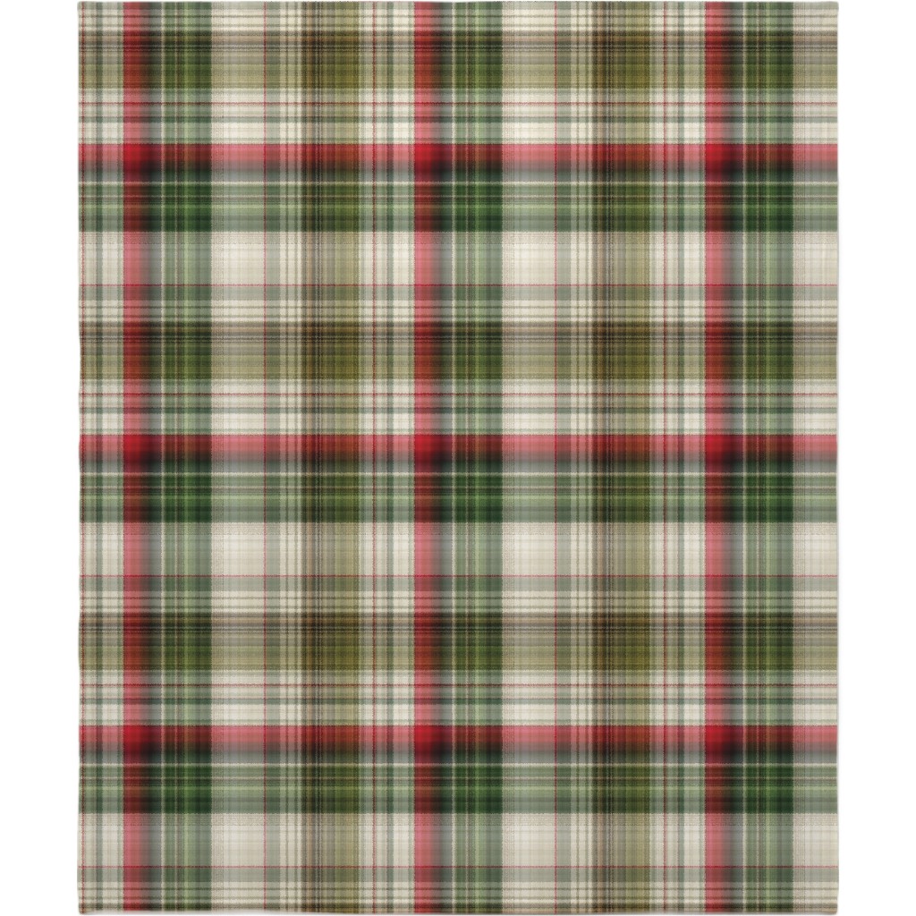 Christmas Plaid - Green, White and Red Blanket, Plush Fleece, 50x60, Green, Classic Green