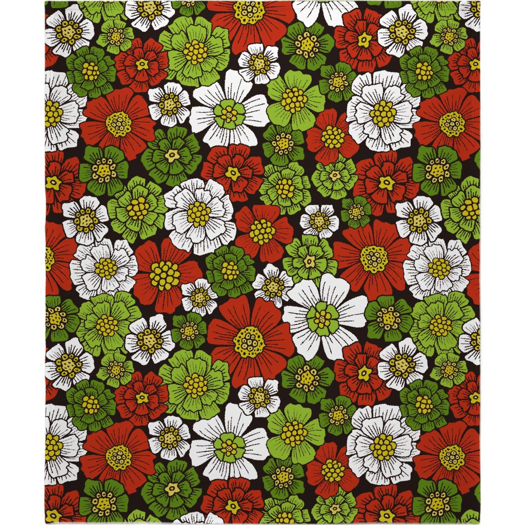 Christmas Floral - Red and Green Blanket, Plush Fleece, 50x60, Multicolor