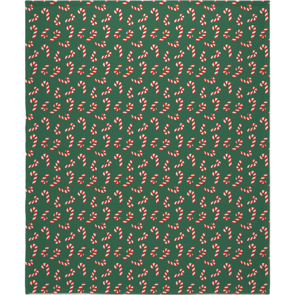 Candy Cane Pattern Blanket, Plush Fleece, 50x60, Green, Classic Green