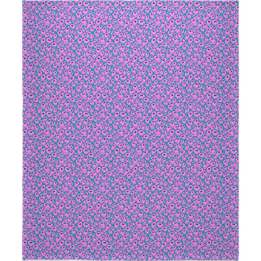 Retro Smiley Face - Blue and Purple Blanket, Plush Fleece, 50x60, Purple, Purple