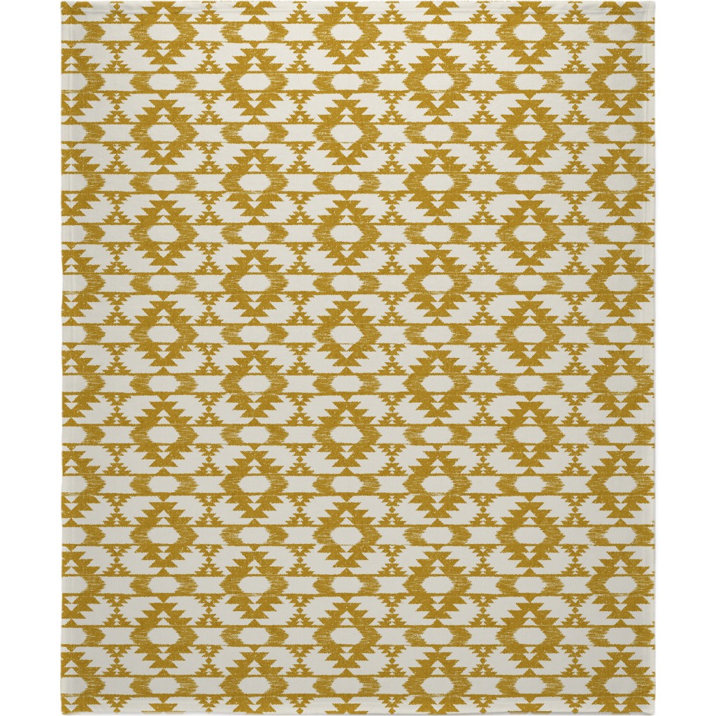 Modern Tribal Abstract Geometric - Yellow and White Blanket, Plush Fleece, 50x60, Yellow, Classic Yellow