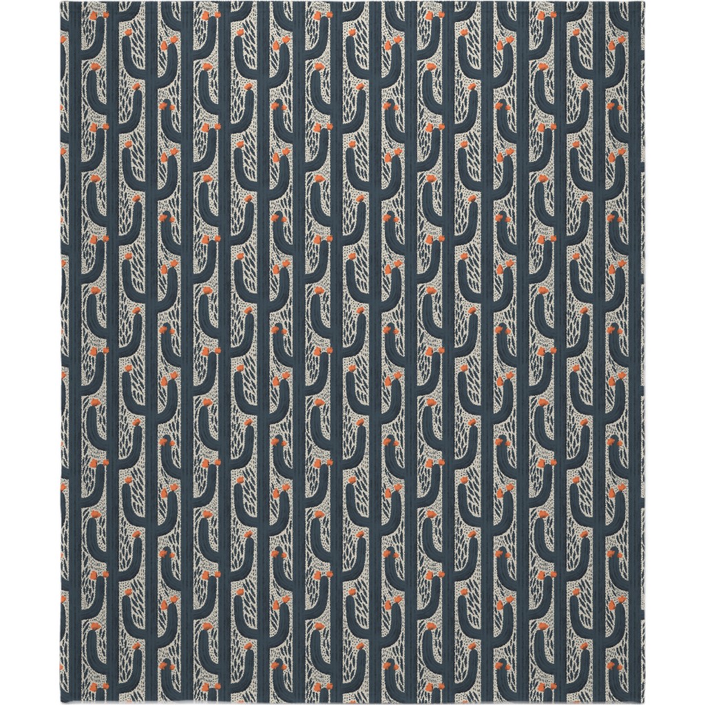 Wyatt - Cactus - Navy Blanket, Plush Fleece, 50x60, Blue