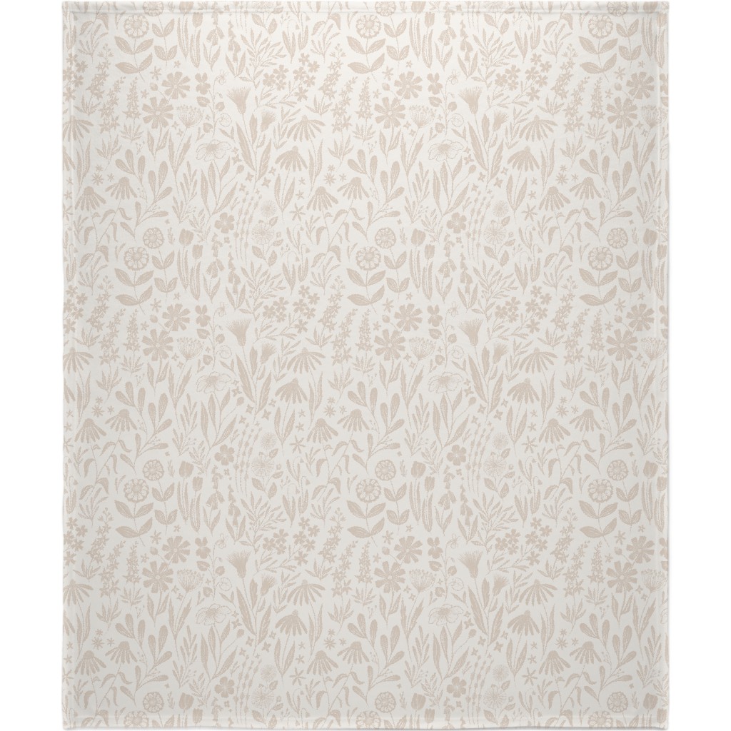 Wildflowers - Tan and Cream Blanket, Plush Fleece, 50x60, Beige