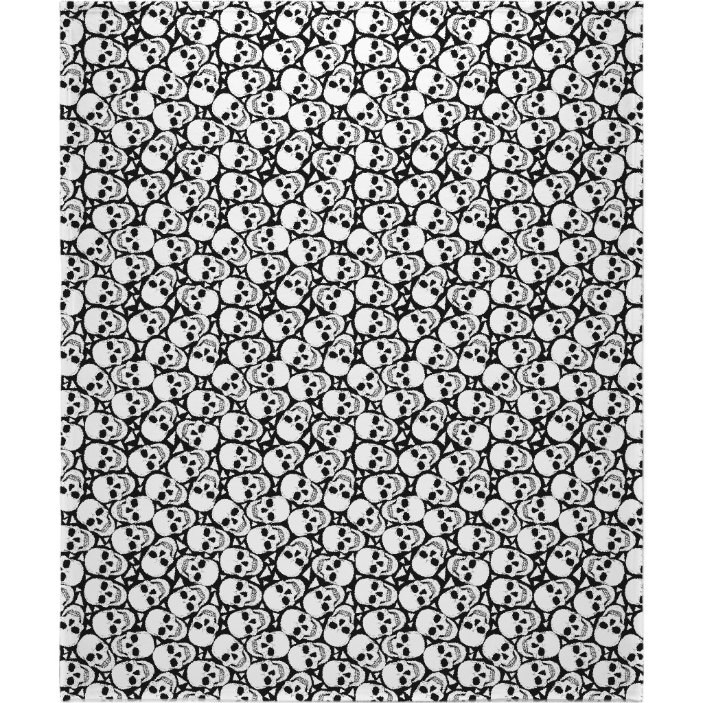 Skulls With Triangles - Black and White Blanket, Plush Fleece, 50x60, White, White