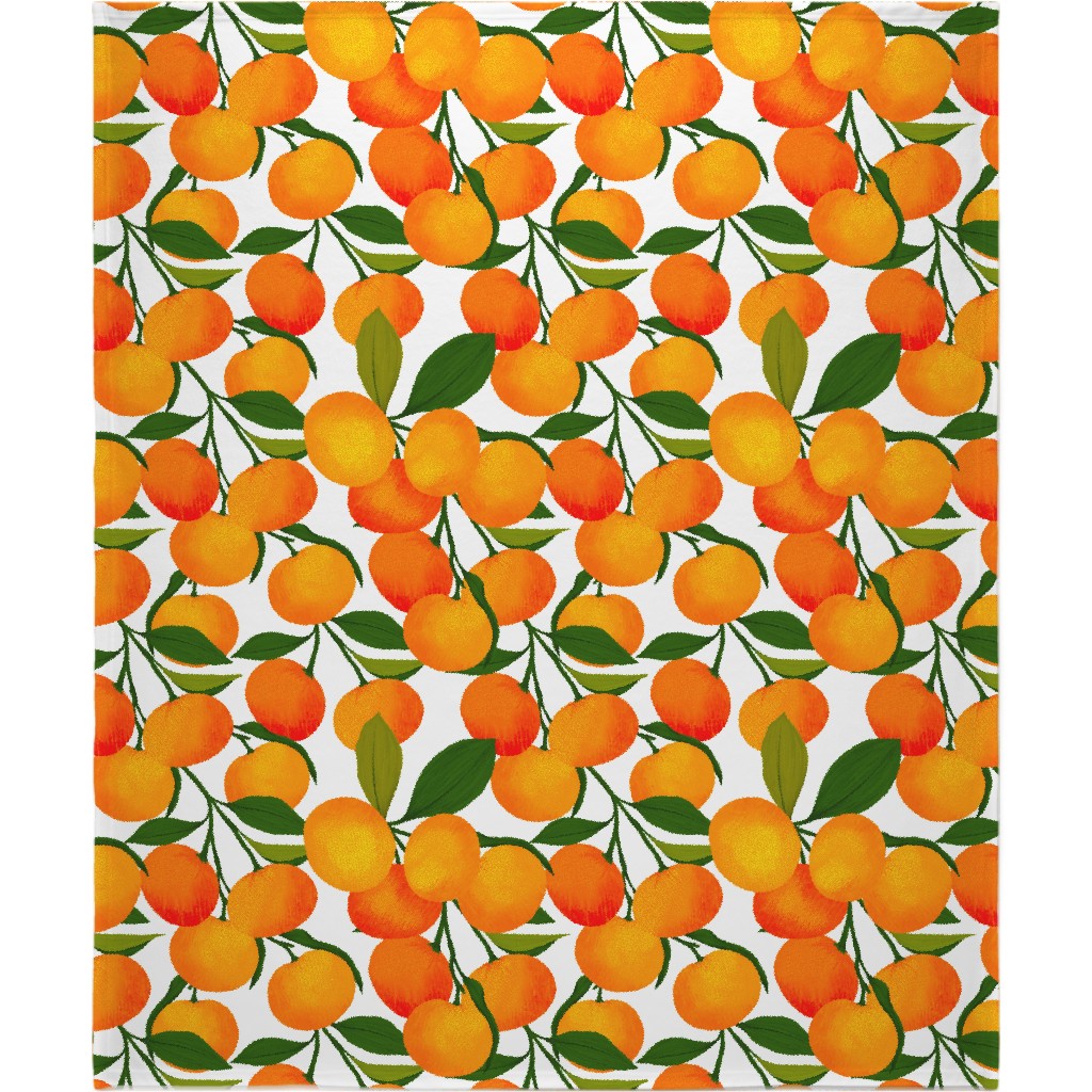 Tangerine Dreams - Orange on White Blanket, Plush Fleece, 50x60, Orange, Orange