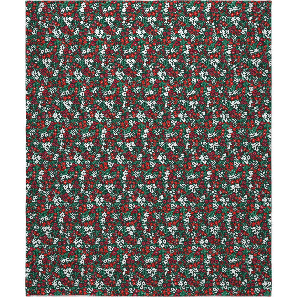 Rustic Floral - Holiday Red and Green Blanket, Plush Fleece, 50x60, Green