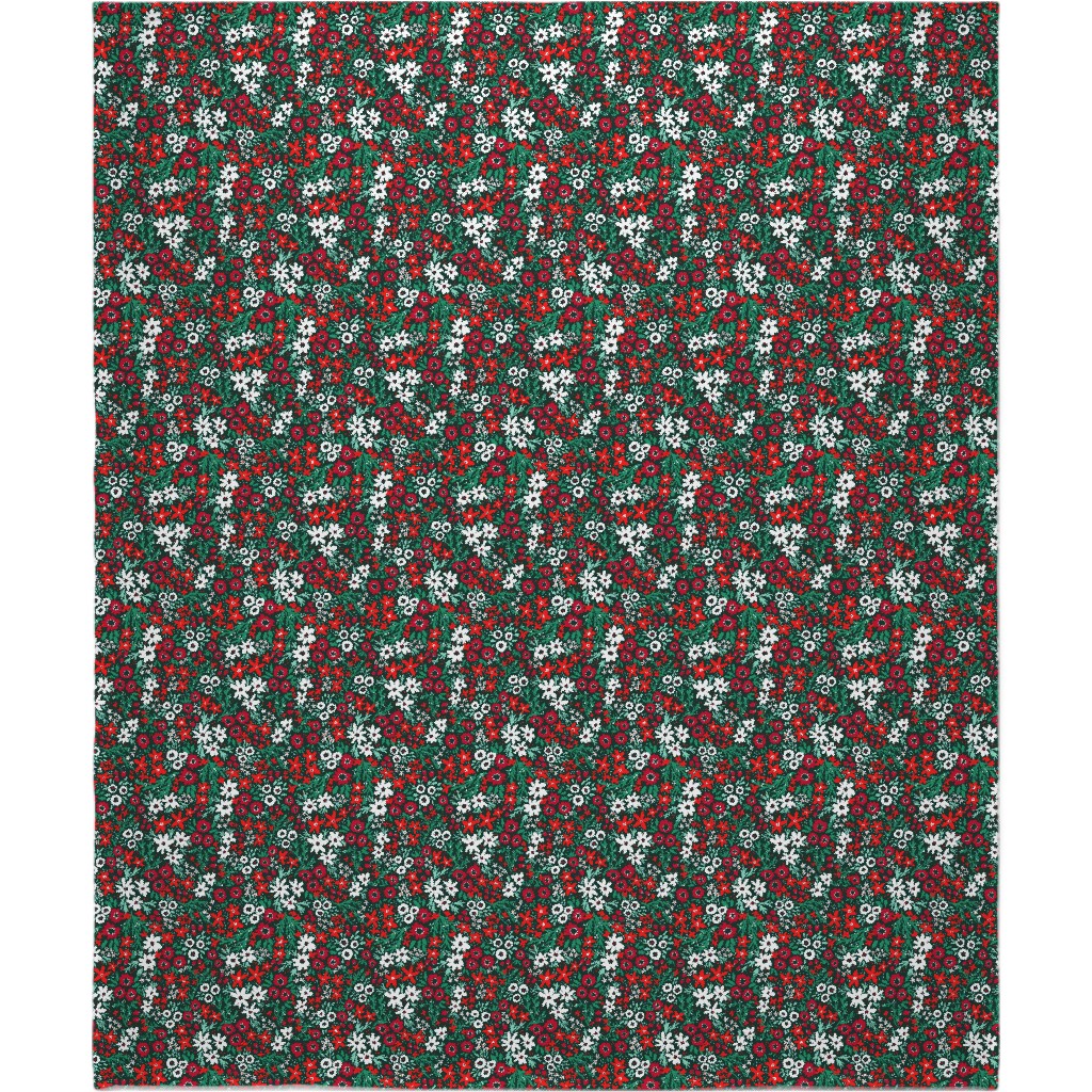 Rustic Floral - Holiday Red and Green Blanket, Plush Fleece, 50x60, Green, Classic Green