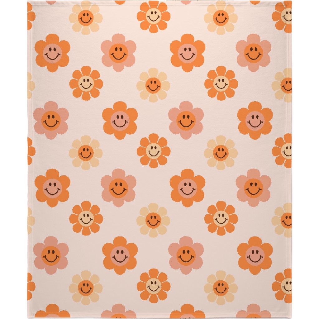 Smiley Floral - Orange Blanket, Plush Fleece, 50x60, Orange