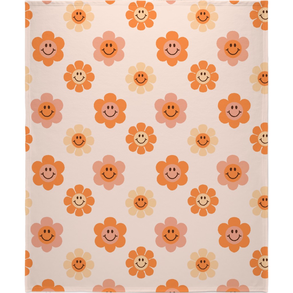 Smiley Floral - Orange Blanket, Plush Fleece, 50x60, Orange, Orange