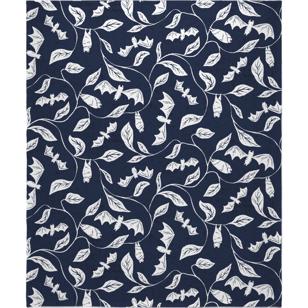Bat Forest - Navy and White Blanket, Plush Fleece, 50x60, Blue