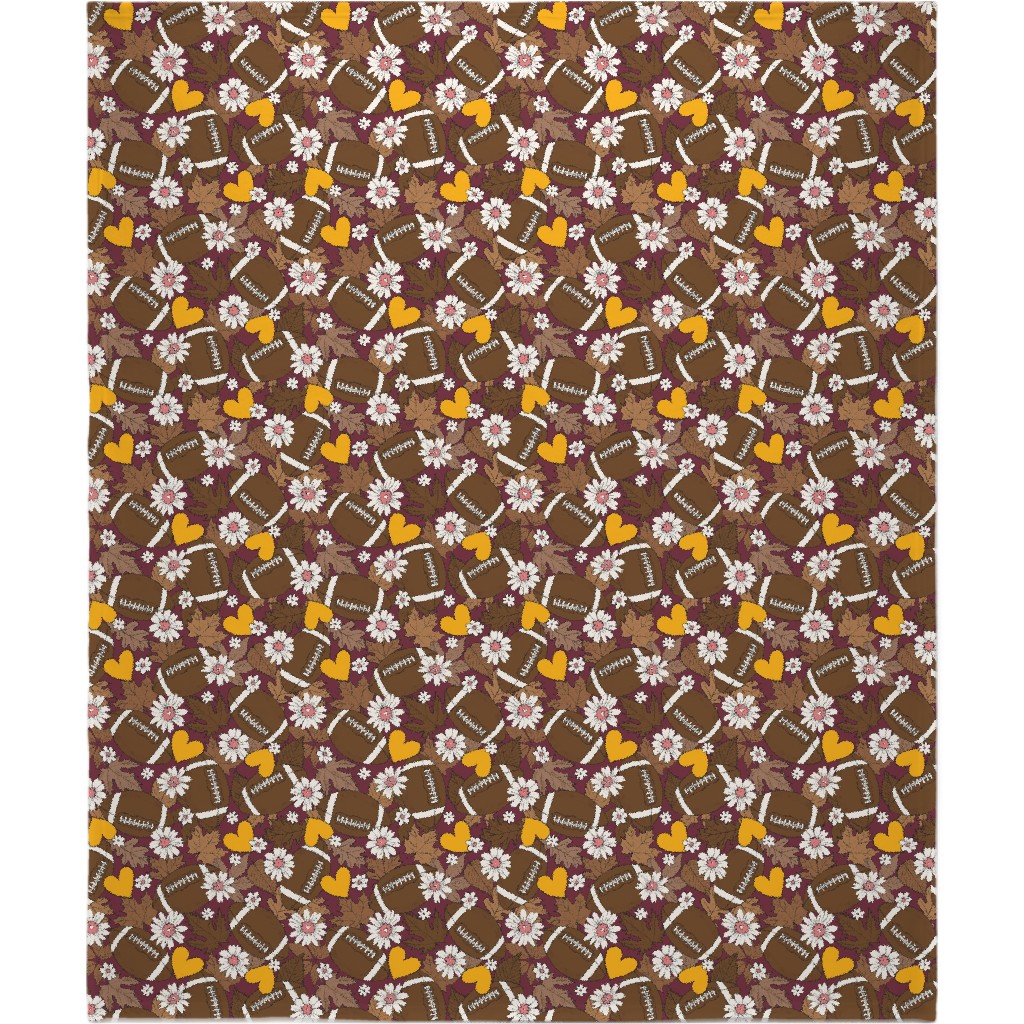 Football Fall and Florals Blanket, Plush Fleece, 50x60, Brown, Dark Chocolate