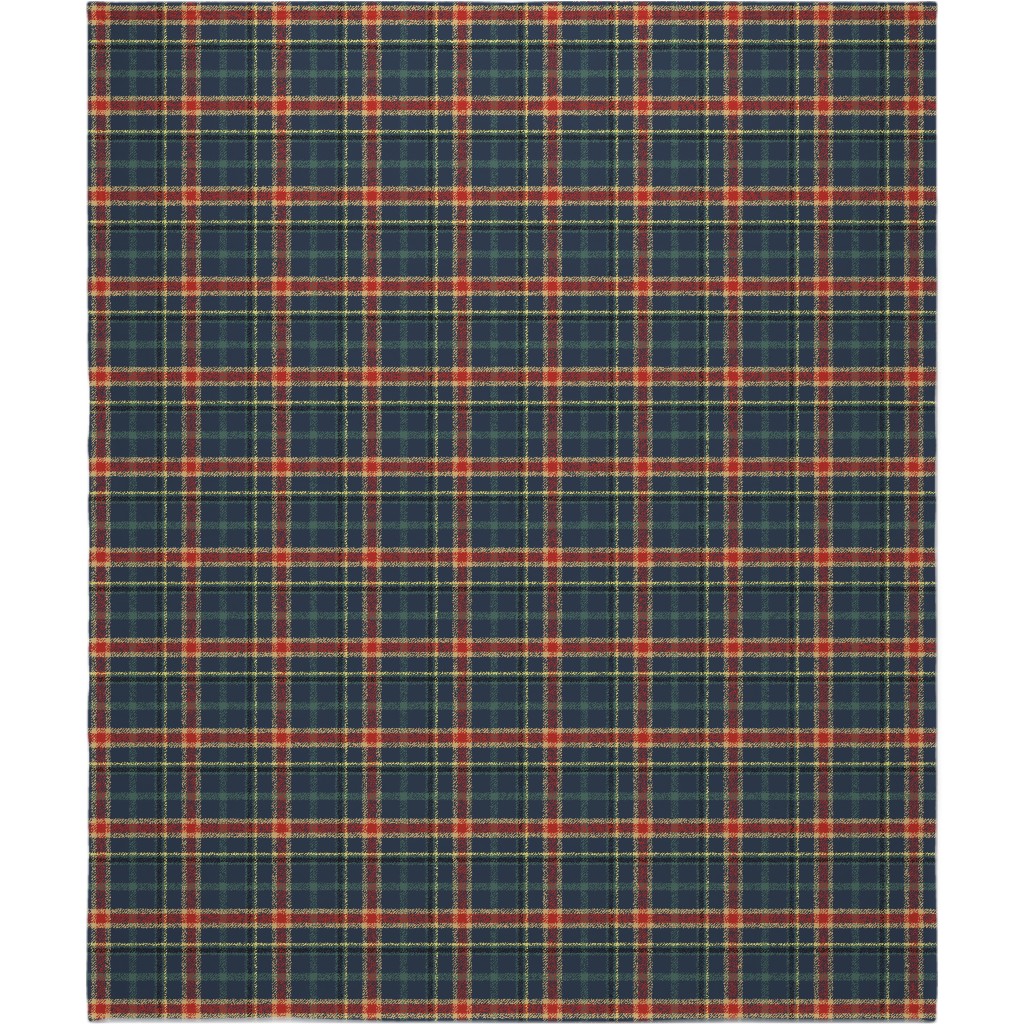 Navy Blue and Pine Plaid Blanket, Plush Fleece, 50x60, Multicolor