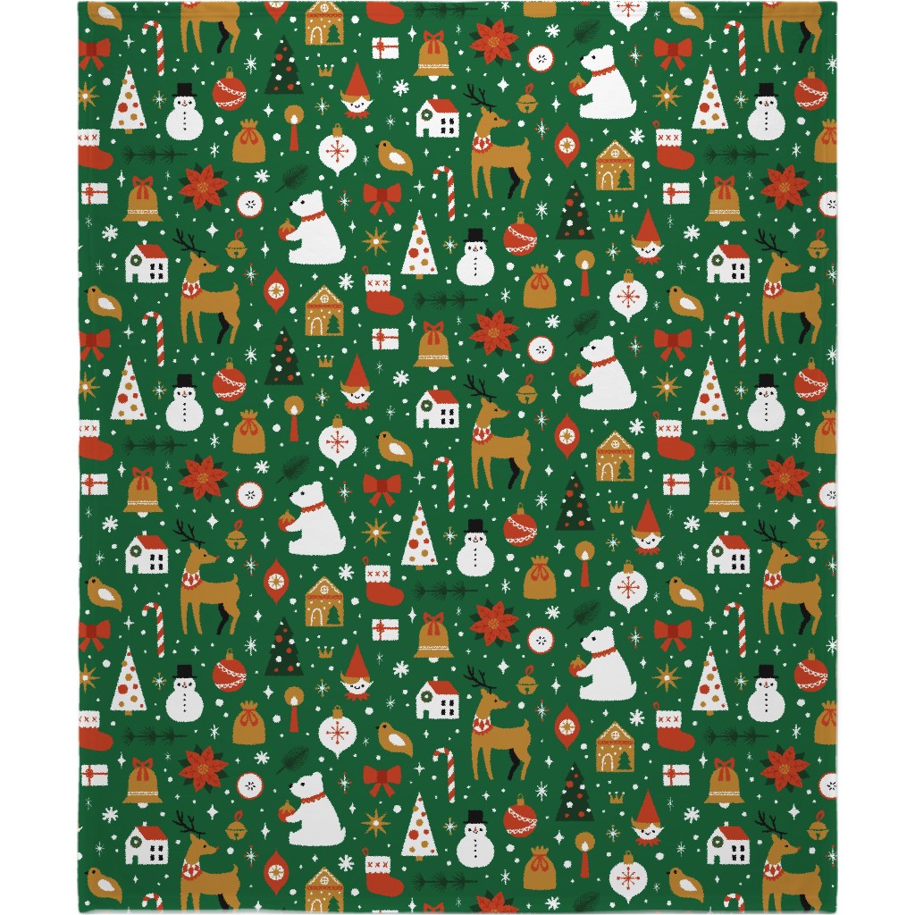 Traditional Christmas - Green Blanket, Plush Fleece, 50x60, Multicolor