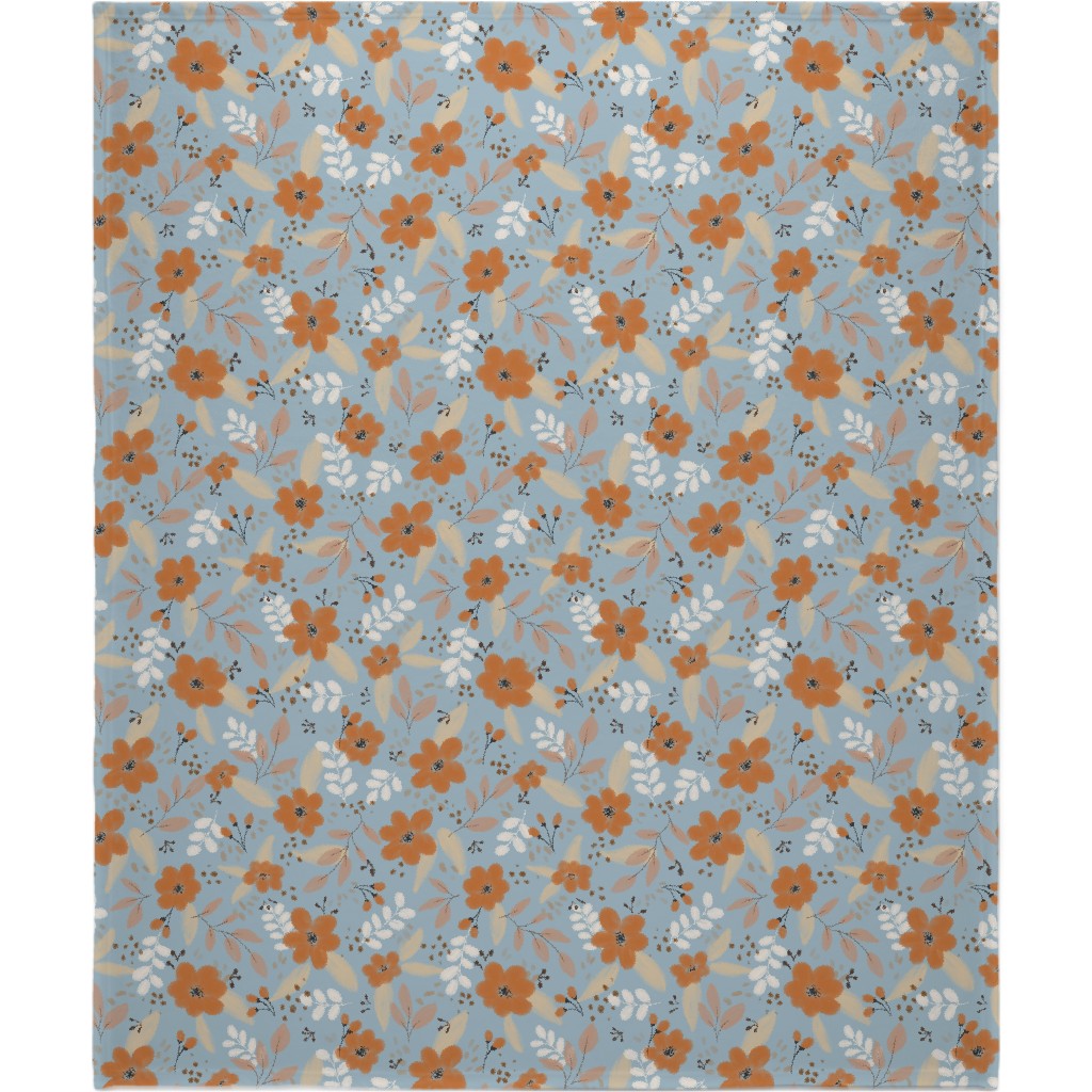 Fall Florals Blanket, Plush Fleece, 50x60, Blue, Cool Gray