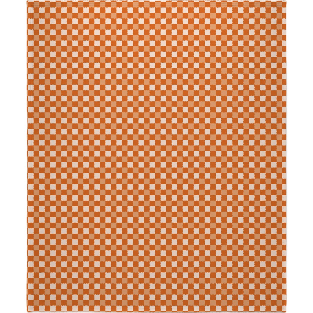 Orange Gingham Plaid Blanket, Plush Fleece, 50x60, Orange