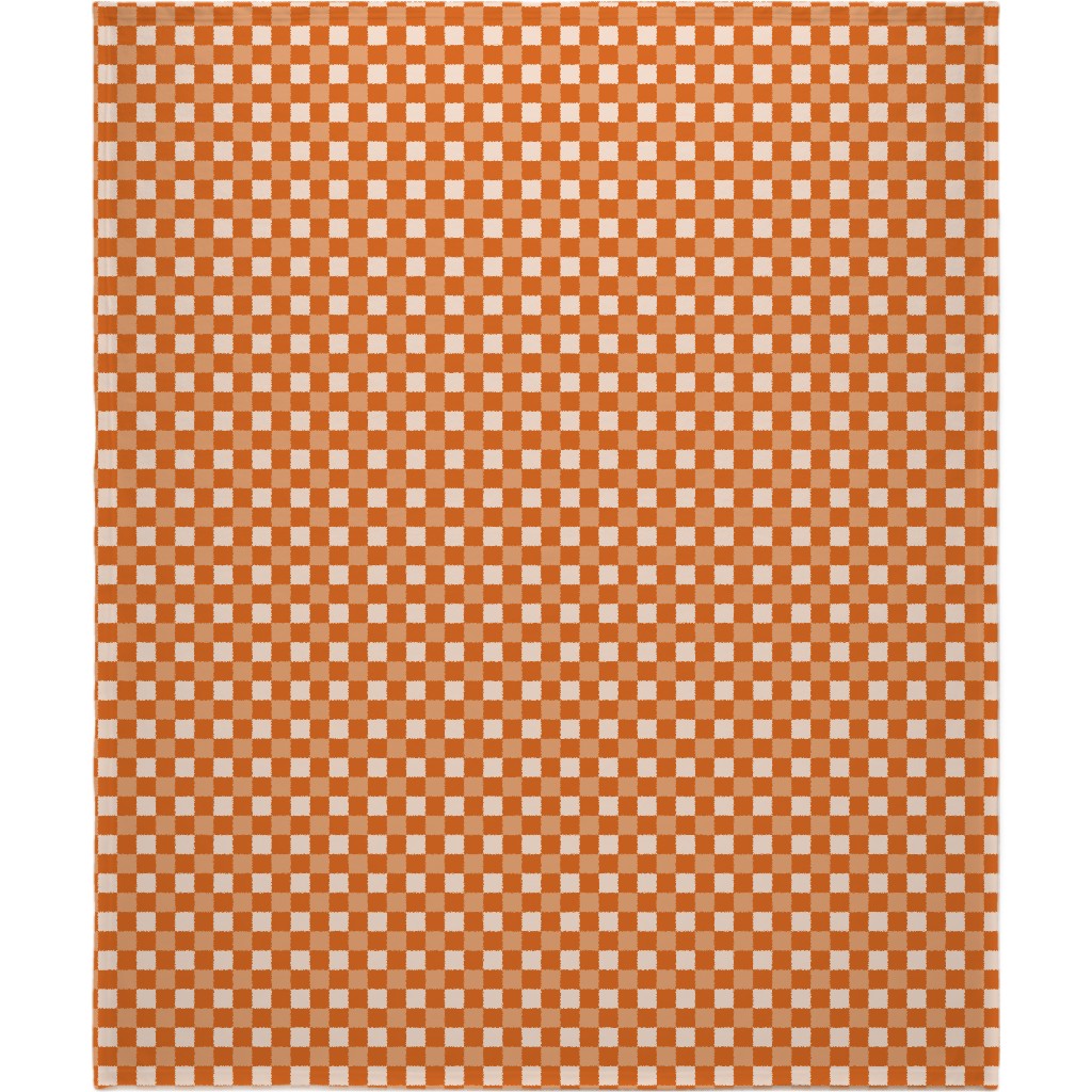 Orange Gingham Plaid Blanket, Plush Fleece, 50x60, Orange, Orange