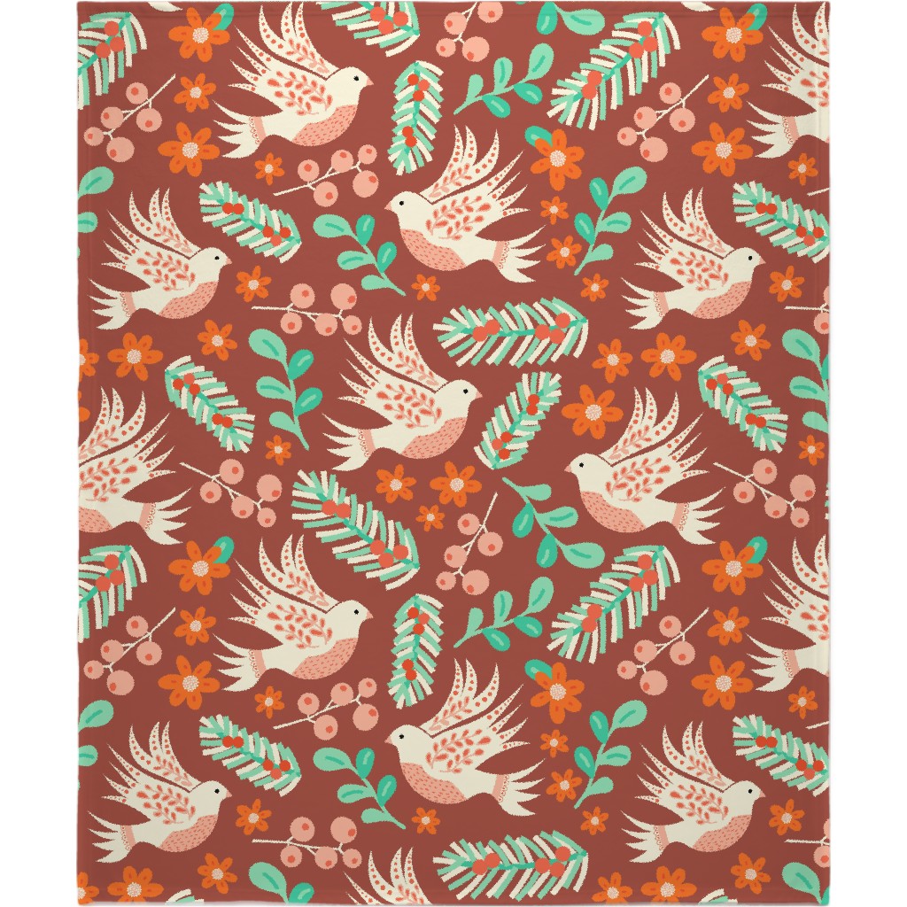 Christmas Dove - Red Blanket, Plush Fleece, 50x60, Red, Red