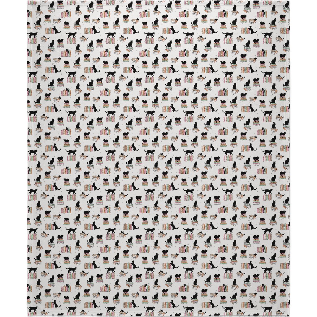 Cats and Books Blanket, Plush Fleece, 50x60, White, Silver Lining