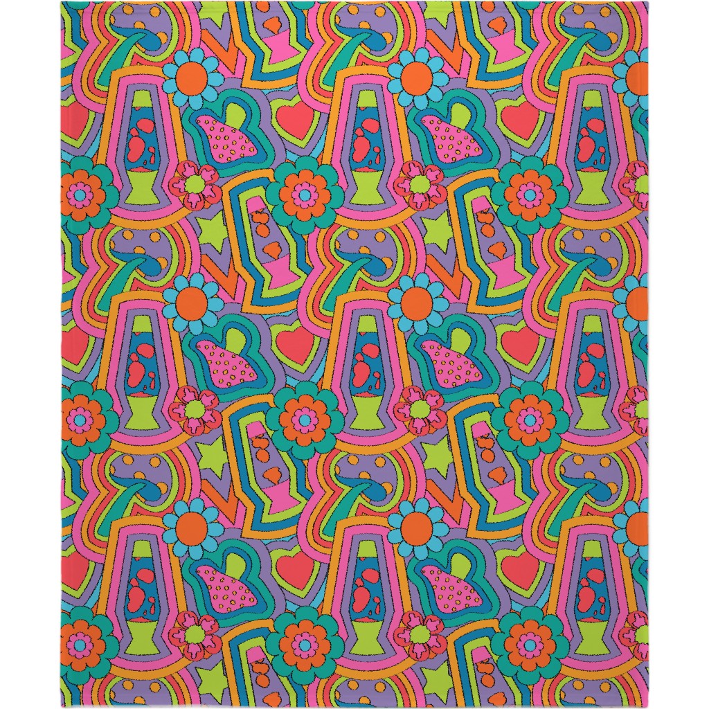 Psychedelic 60s Rainbow - Neon Blanket, Plush Fleece, 50x60, Multicolor