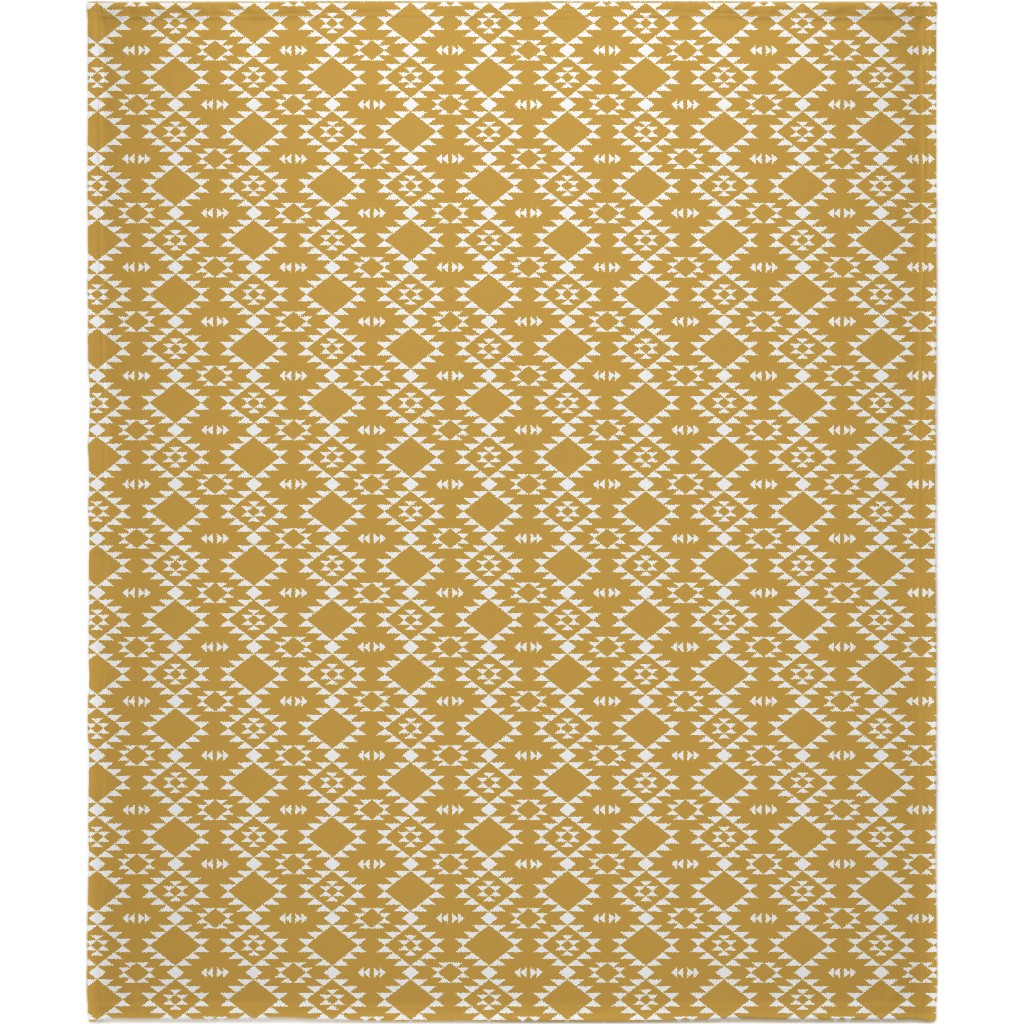 Navajo - Gold White Blanket, Plush Fleece, 50x60, Yellow