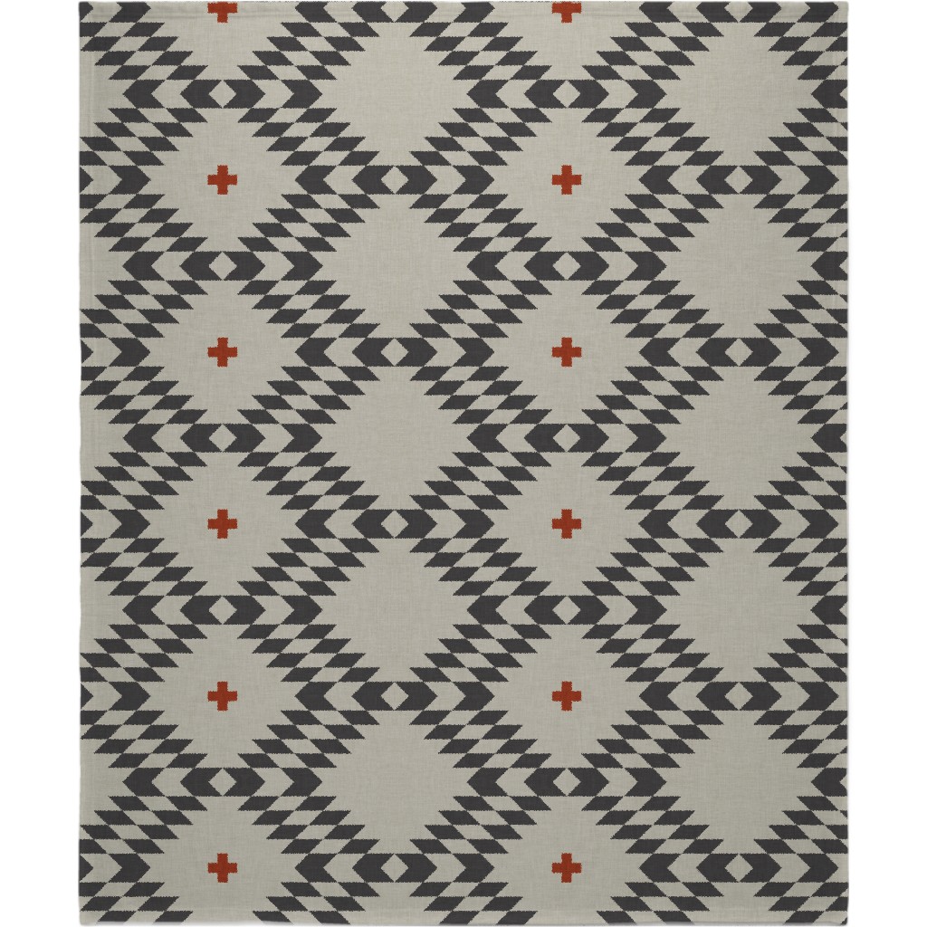 Native Natural - Neutral With Orange Blanket, Plush Fleece, 50x60, Gray, Gray