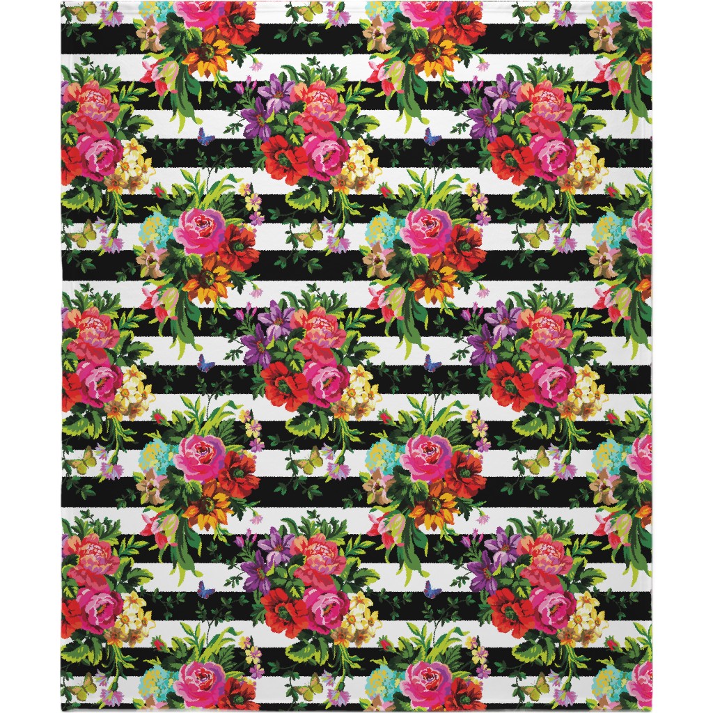 Floral Pop Stripes - Multi Blanket, Plush Fleece, 50x60, Multicolor